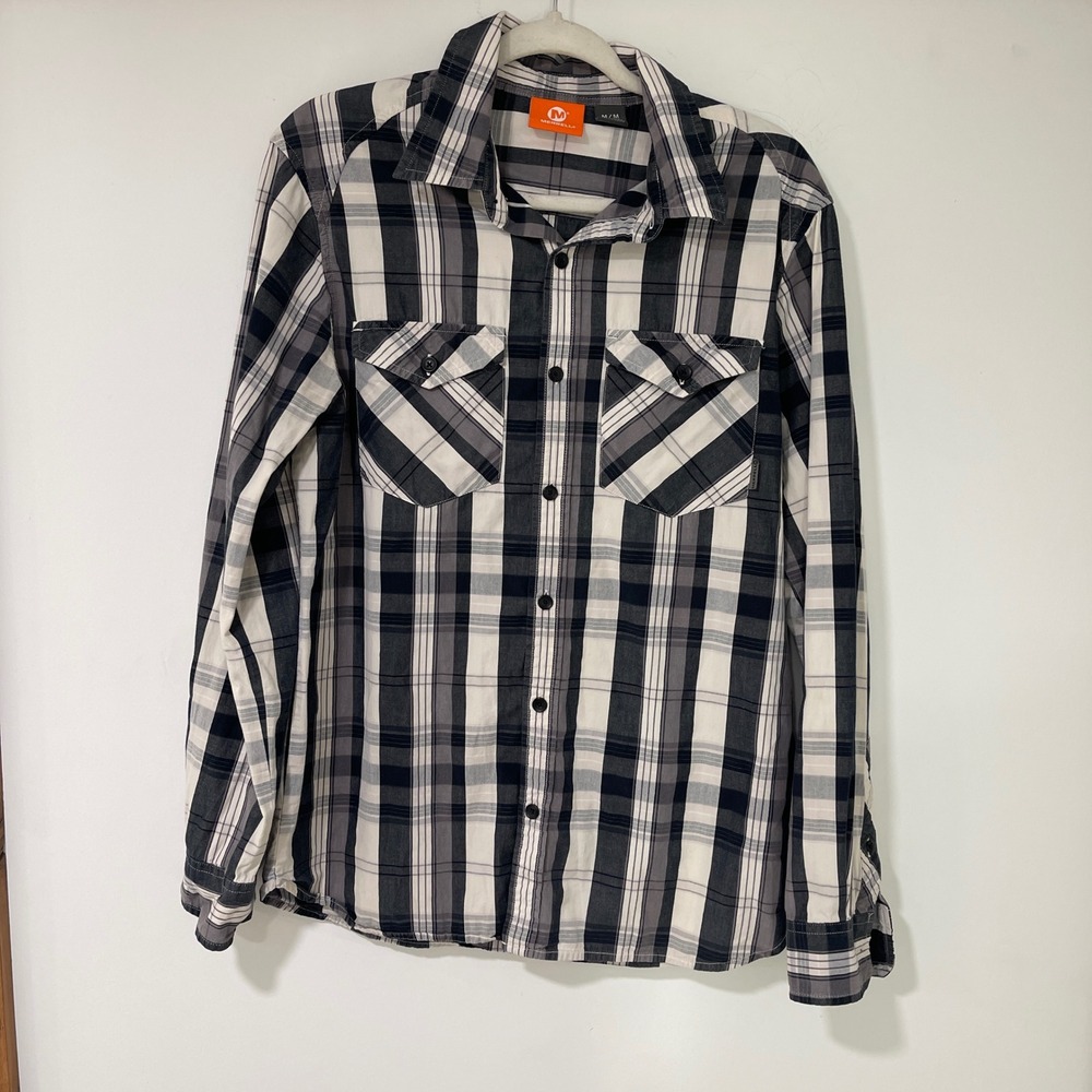 Merrell Plaid Button Down Shirt Mens‎ Medium Black White Long Sleeve | Gorpcore